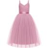 Arshiner Flower Girl Dress Spaghetti Strap Tulle Long Formal Wedding Pageant Party Fancy Princess Ball Gown Dresses(Pink)