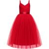 Arshiner Flower Girl Dress Spaghetti Strap Tulle Long Formal Wedding Pageant Party Fancy Princess Ball Gown Dresses(Red)