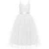 Arshiner Flower Girl Dress Spaghetti Strap Tulle Long Formal Wedding Pageant Party Fancy Princess Ball Gown Dresses(White)