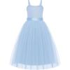 Arshiner Flower Girls Dress Spaghetti Strap Formal Wedding Pageant Party Tulle Long Dresses with Belt(Blue)