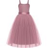 Arshiner Flower Girls Dress Spaghetti Strap Formal Wedding Pageant Party Tulle Long Dresses with Belt(Dusty Rose)