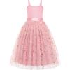 Arshiner Flower Girls Dress Spaghetti Strap Formal Wedding Pageant Party Tulle Long Dresses with Belt(Pink Floral)