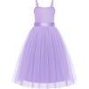 Arshiner Flower Girls Dress Spaghetti Strap Formal Wedding Pageant Party Tulle Long Dresses with Belt(Purple)