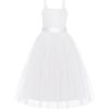 Arshiner Flower Girls Dress Spaghetti Strap Formal Wedding Pageant Party Tulle Long Dresses with Belt(White)