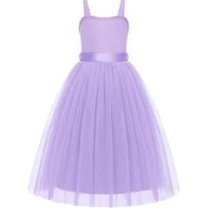 Arshiner Flower Girls Dress Spaghetti Strap Formal Wedding Pageant Party Tulle Long Dresses with Belt(Purple)