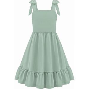 Arshiner Girls Summer Dress Bowknot Strap Casual Sleeveless Tiered Sundress with Pockets 6-14 Years(Light Green)