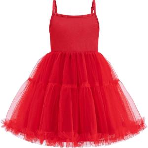Arshiner Toddler Baby Girl Birthday Princess Dress Girls Spaghetti Strap Tulle Tutu Dresses Summer Mini Sundress 1-8Y(Red)