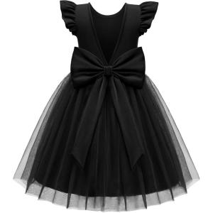 Arshiner Toddler Flower Girl Dress V-Back Bowknot Birthday Party Formal Ball Gown Prom Tulle Dresses(Black)