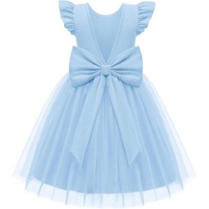 Arshiner Toddler Flower Girl Dress V-Back Bowknot Birthday Party Formal Ball Gown Prom Tulle Dresses(Blue)