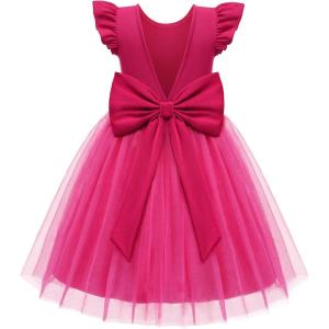 Arshiner Toddler Flower Girl Dress V-Back Bowknot Birthday Party Formal Ball Gown Prom Tulle Dresses(Hot Pink)
