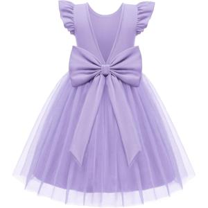 Arshiner Toddler Flower Girl Dress V-Back Bowknot Birthday Party Formal Ball Gown Prom Tulle Dresses(Lavender)