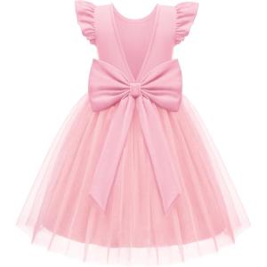 Arshiner Toddler Flower Girl Dress V-Back Bowknot Birthday Party Formal Ball Gown Prom Tulle Dresses(Pink)
