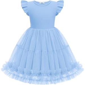 Arshiner Toddler Tutu Dress Girls Summer Ruffle Sleeve Tulle Sundress Birthday Party Dresses 3-8Y(Blue)