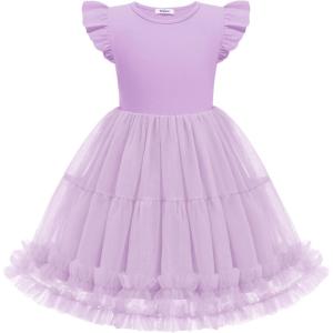 Arshiner Toddler Tutu Dress Girls Summer Ruffle Sleeve Tulle Sundress Birthday Party Dresses 3-8Y(Purple)