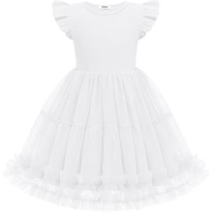 Arshiner Toddler Tutu Dress Girls Summer Ruffle Sleeve Tulle Sundress Birthday Party Dresses 3-8Y(White)
