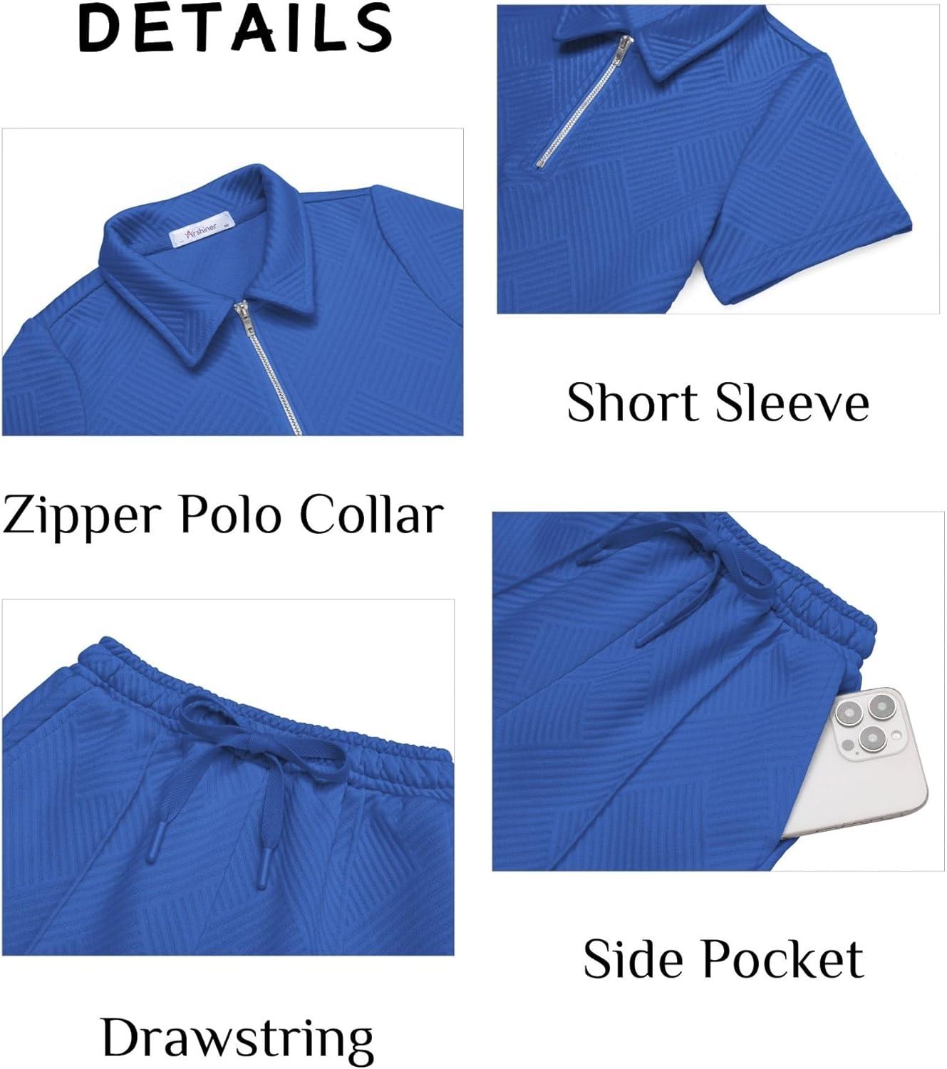 image:imageArshiner Boys 2Piece Outfits Short Sleeve Zip Polo Shirt amp Drawstring Shorts Set Kids Summer Track Suits 413 YearsBlue