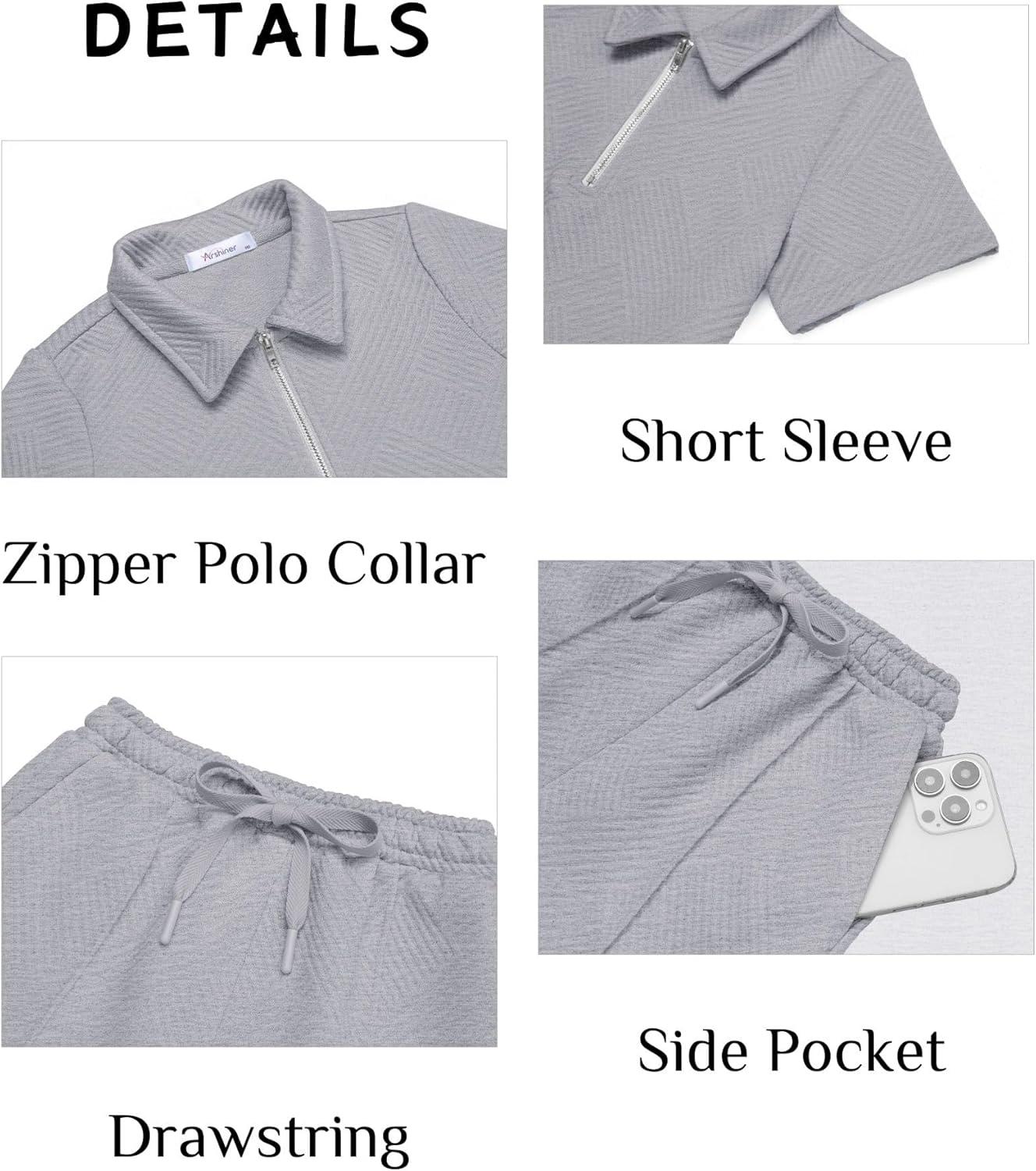 image:imageArshiner Boys 2Piece Outfits Short Sleeve Zip Polo Shirt amp Drawstring Shorts Set Kids Summer Track Suits 413 YearsLight Gray