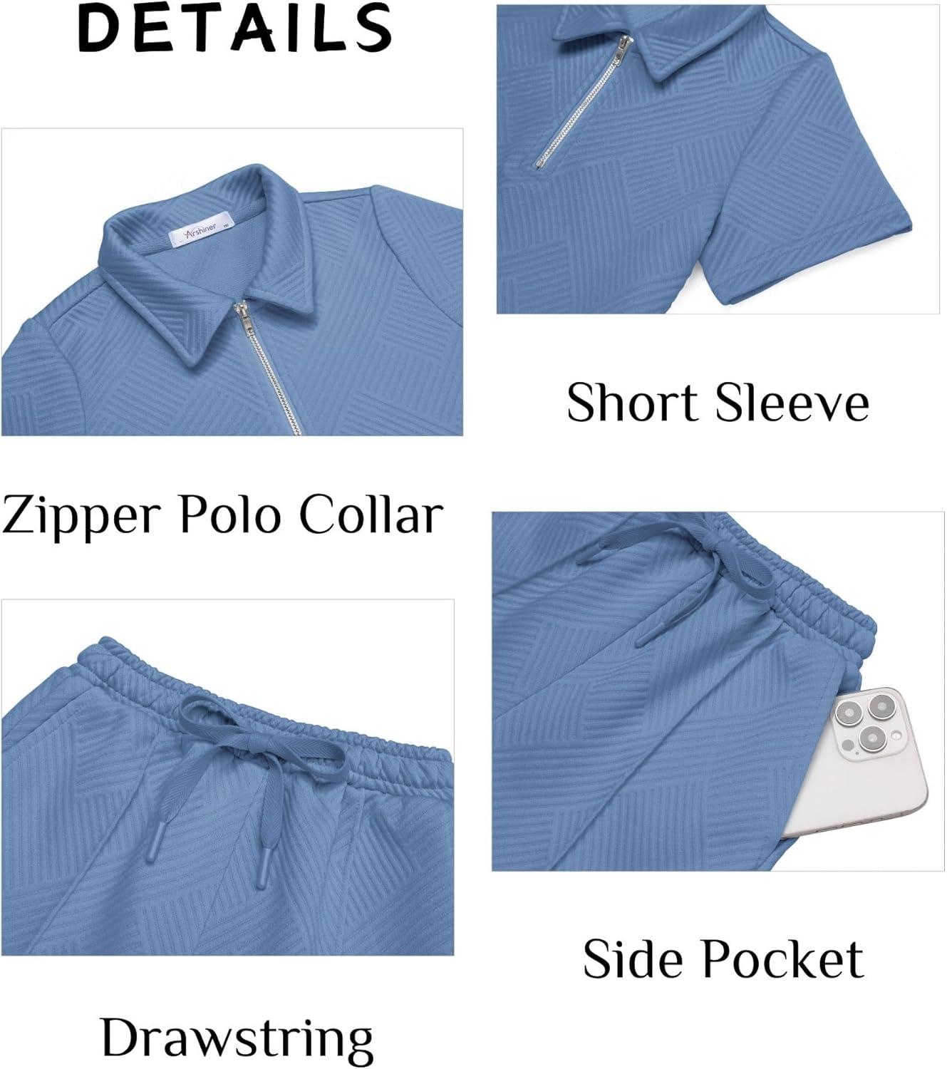 image:imageArshiner Boys 2Piece Outfits Short Sleeve Zip Polo Shirt amp Drawstring Shorts Set Kids Summer Track Suits 413 YearsNavy Blue