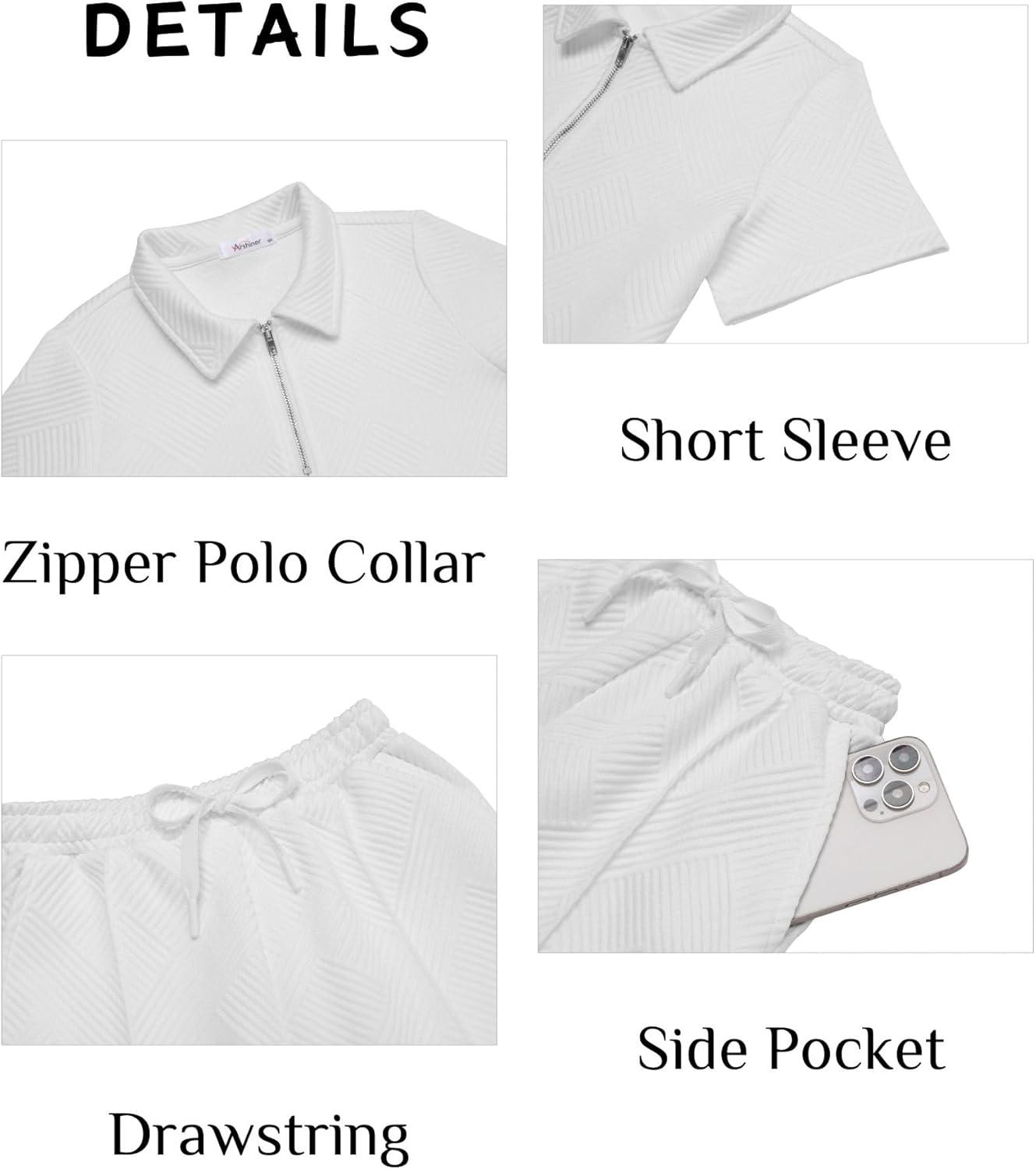 image:imageArshiner Boys 2Piece Outfits Short Sleeve Zip Polo Shirt amp Drawstring Shorts Set Kids Summer Track Suits 413 YearsWhite