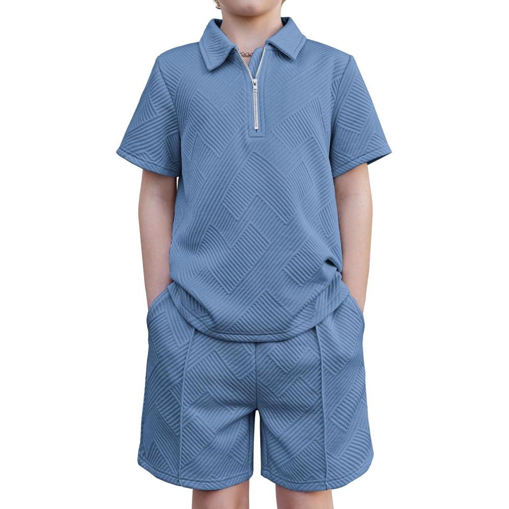 image:imageArshiner Boys 2Piece Outfits Short Sleeve Zip Polo Shirt amp Drawstring Shorts Set Kids Summer Track Suits 413 YearsNavy Blue
