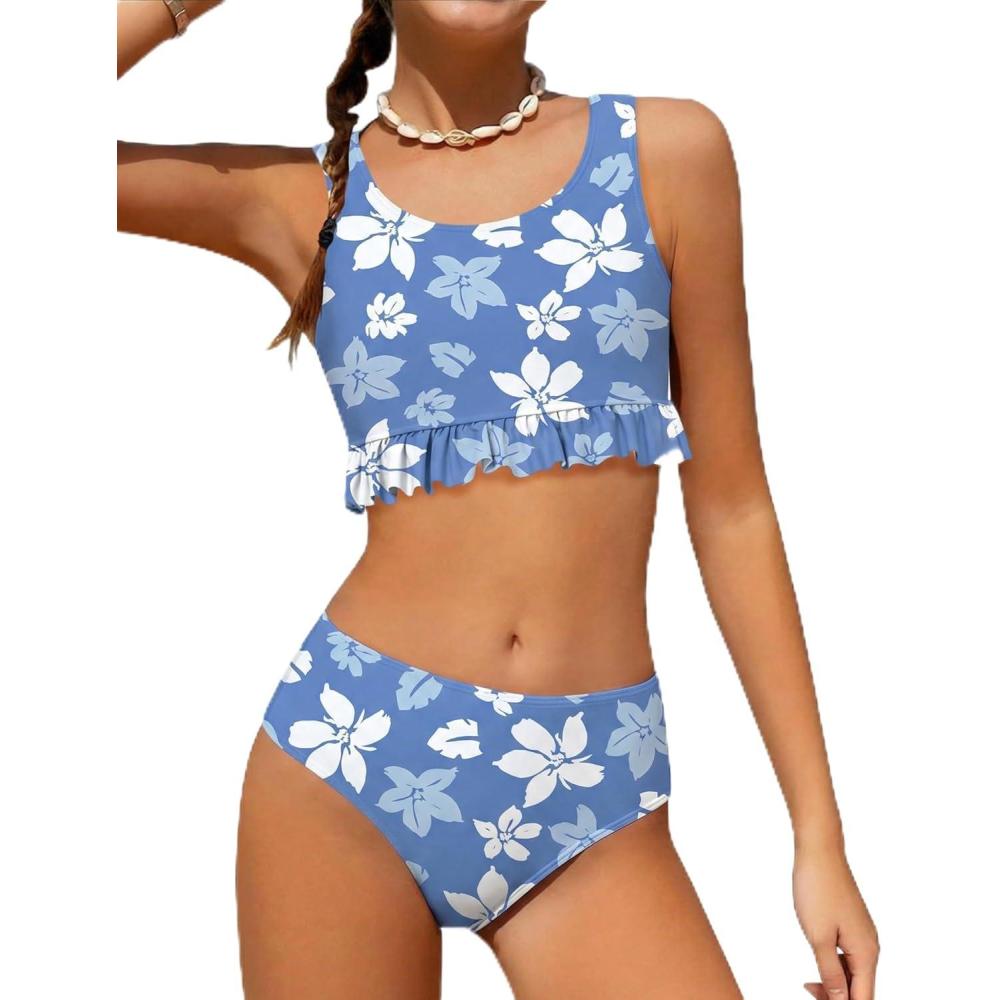 image:imageArshiner Girls Bikini Beach Swimwear 2 Piece Swimsuits Floral Printing Bathing Suits for 415 YearsBlue Floral