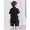 Arshiner Boys’ 2-Piece Outfits Short Sleeve Zip Polo Shirt & Drawstring Shorts Set Kids Summer Track Suits 4-13 Years(Black)