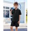 Arshiner Boys’ 2-Piece Outfits Short Sleeve Zip Polo Shirt & Drawstring Shorts Set Kids Summer Track Suits 4-13 Years(Black)