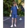 Arshiner Boys’ 2-Piece Outfits Short Sleeve Zip Polo Shirt & Drawstring Shorts Set Kids Summer Track Suits 4-13 Years(Blue)