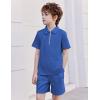 Arshiner Boys’ 2-Piece Outfits Short Sleeve Zip Polo Shirt & Drawstring Shorts Set Kids Summer Track Suits 4-13 Years(Blue)
