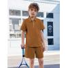Arshiner Boys’ 2-Piece Outfits Short Sleeve Zip Polo Shirt & Drawstring Shorts Set Kids Summer Track Suits 4-13 Years(Brown)