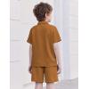 Arshiner Boys’ 2-Piece Outfits Short Sleeve Zip Polo Shirt & Drawstring Shorts Set Kids Summer Track Suits 4-13 Years(Brown)