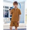 Arshiner Boys’ 2-Piece Outfits Short Sleeve Zip Polo Shirt & Drawstring Shorts Set Kids Summer Track Suits 4-13 Years(Brown)