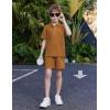 Arshiner Boys’ 2-Piece Outfits Short Sleeve Zip Polo Shirt & Drawstring Shorts Set Kids Summer Track Suits 4-13 Years(Brown)
