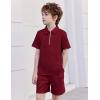 Arshiner Boys’ 2-Piece Outfits Short Sleeve Zip Polo Shirt & Drawstring Shorts Set Kids Summer Track Suits 4-13 Years(Burgundy)