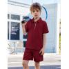 Arshiner Boys’ 2-Piece Outfits Short Sleeve Zip Polo Shirt & Drawstring Shorts Set Kids Summer Track Suits 4-13 Years(Burgundy)
