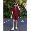 Arshiner Boys’ 2-Piece Outfits Short Sleeve Zip Polo Shirt & Drawstring Shorts Set Kids Summer Track Suits 4-13 Years(Burgundy)