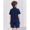 Arshiner Boys’ 2-Piece Outfits Short Sleeve Zip Polo Shirt & Drawstring Shorts Set Kids Summer Track Suits 4-13 Years(Dark Blue)