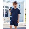 Arshiner Boys’ 2-Piece Outfits Short Sleeve Zip Polo Shirt & Drawstring Shorts Set Kids Summer Track Suits 4-13 Years(Dark Blue)