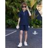 Arshiner Boys’ 2-Piece Outfits Short Sleeve Zip Polo Shirt & Drawstring Shorts Set Kids Summer Track Suits 4-13 Years(Dark Blue)