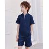 Arshiner Boys’ 2-Piece Outfits Short Sleeve Zip Polo Shirt & Drawstring Shorts Set Kids Summer Track Suits 4-13 Years(Dark Blue)