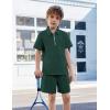Arshiner Boys’ 2-Piece Outfits Short Sleeve Zip Polo Shirt & Drawstring Shorts Set Kids Summer Track Suits 4-13 Years(Dark Green)