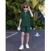 Arshiner Boys’ 2-Piece Outfits Short Sleeve Zip Polo Shirt & Drawstring Shorts Set Kids Summer Track Suits 4-13 Years(Dark Green)