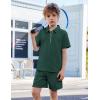 Arshiner Boys’ 2-Piece Outfits Short Sleeve Zip Polo Shirt & Drawstring Shorts Set Kids Summer Track Suits 4-13 Years(Dark Green)