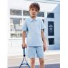 Arshiner Boys’ 2-Piece Outfits Short Sleeve Zip Polo Shirt & Drawstring Shorts Set Kids Summer Track Suits 4-13 Years(Light Blue)
