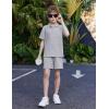 Arshiner Boys’ 2-Piece Outfits Short Sleeve Zip Polo Shirt & Drawstring Shorts Set Kids Summer Track Suits 4-13 Years(Light Gray)