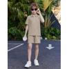 Arshiner Boys’ 2-Piece Outfits Short Sleeve Zip Polo Shirt & Drawstring Shorts Set Kids Summer Track Suits 4-13 Years(Light Khaki)