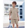 Arshiner Boys’ 2-Piece Outfits Short Sleeve Zip Polo Shirt & Drawstring Shorts Set Kids Summer Track Suits 4-13 Years(Light Khaki)