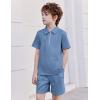 Arshiner Boys’ 2-Piece Outfits Short Sleeve Zip Polo Shirt & Drawstring Shorts Set Kids Summer Track Suits 4-13 Years(Navy Blue)