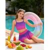 Arshiner Girls 3 Piece Swimsuit for Teen Girl Tankini Swimsuits Bathing Suit Beach Floral Bikini Swimwear with Skirt(Purple Pink)