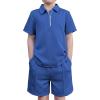 Arshiner Boys’ 2-Piece Outfits Short Sleeve Zip Polo Shirt & Drawstring Shorts Set Kids Summer Track Suits 4-13 Years(Blue)